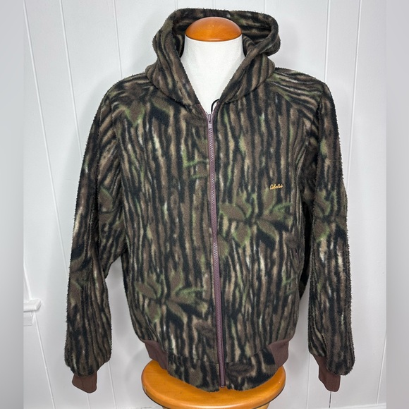 Cabela's Other - Vintage Cabelas 80’s Tree Bark Camo Full Zip Fleece Jacket w/ Hood